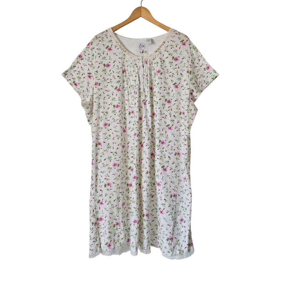 Aria 100% Cotton White Pink Floral Nightgown 3X NWT Plus Size Sleepwear
